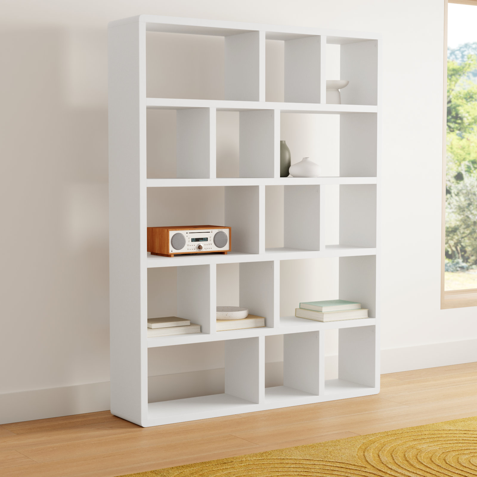 Stetson Manufactured Wood Bookcase , Pure White, (5 Shelves) 78" H x 59" W x 13" D