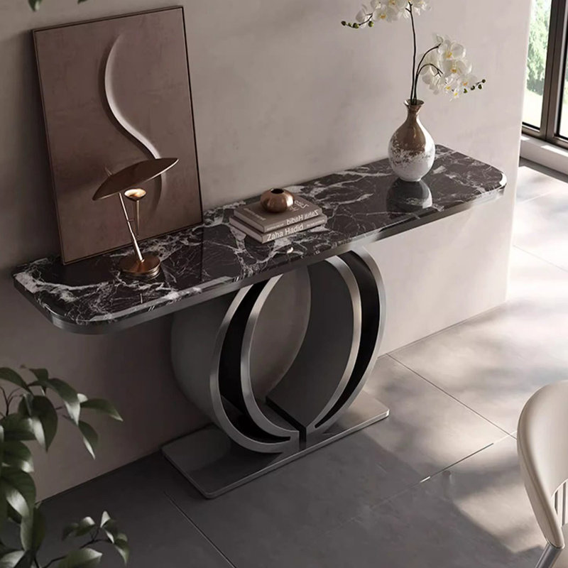 Console de style italien en pierre frittée., Noir / blanc, H 33,4 po x l 59 po x P 13,7 po