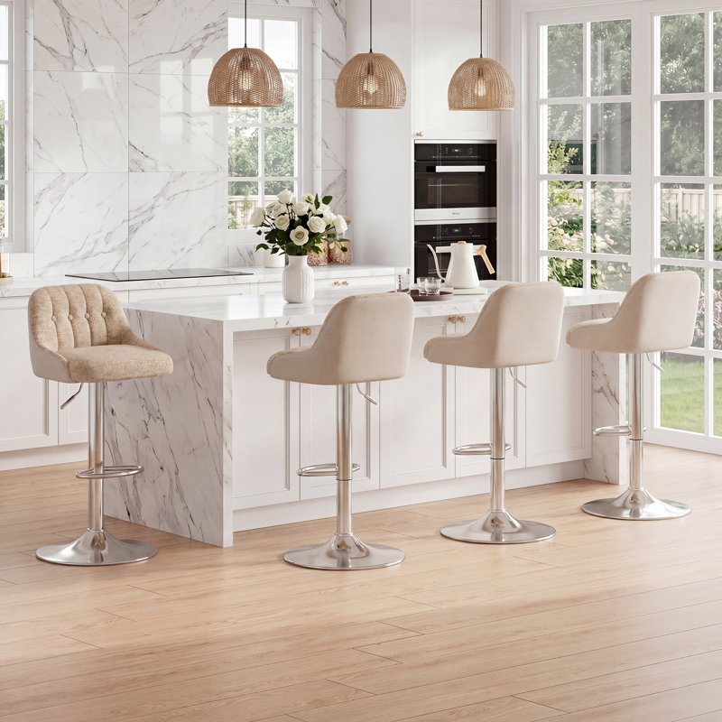 Swivel Upholstered Counter Stool with Metal Frame, Camel
