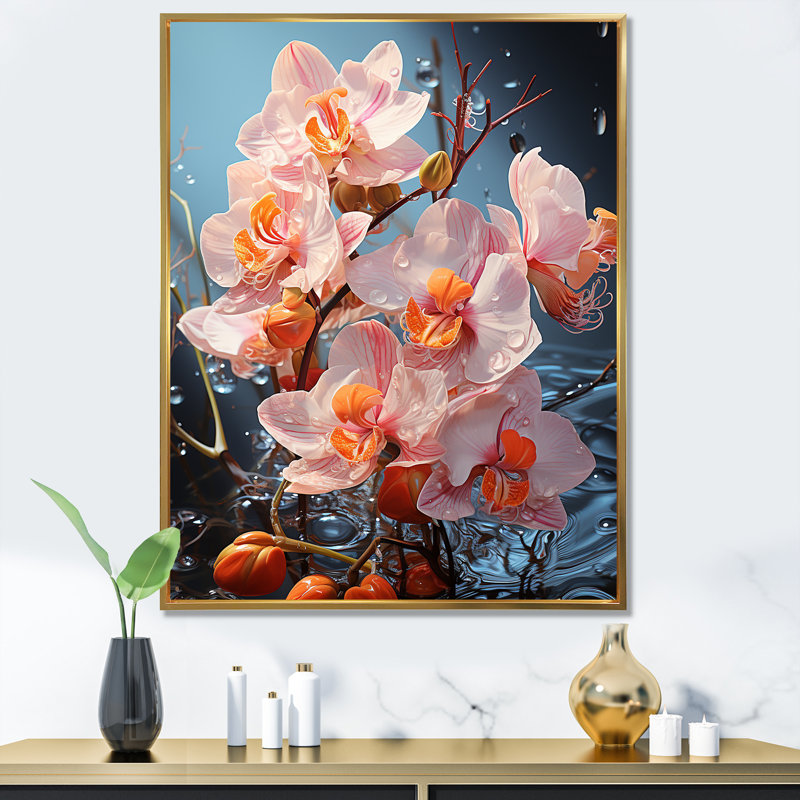 Élégante fleur d'orchidée I - orchidées murales, H 40 po x l 30 po x P 1,5 po, Cadre photo doré simple