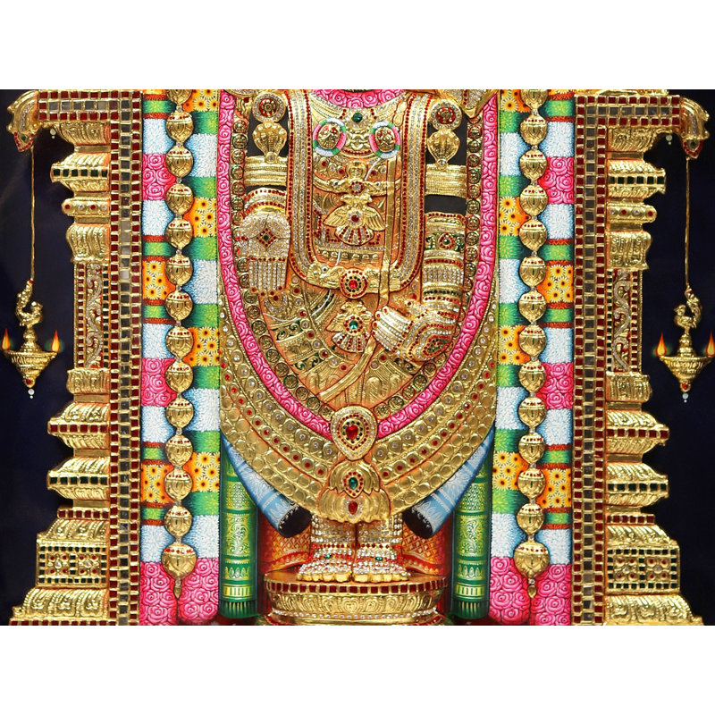 Tirupati Balaji (Venkateshvara) Tanjore, peinture avec lumière | Or 22 carats