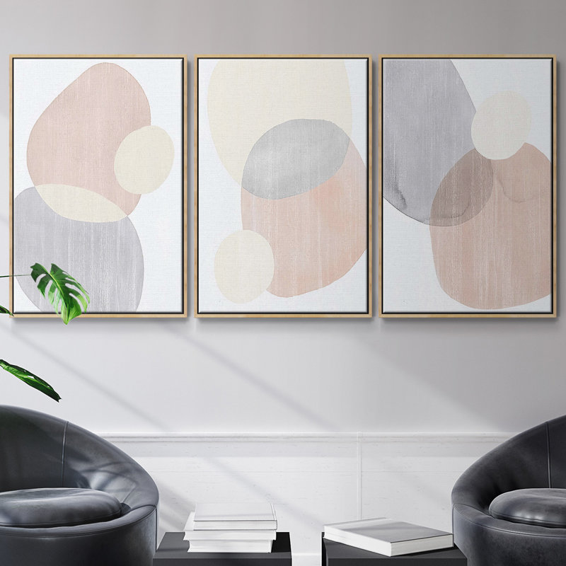Pastel Shifting Spheres I, ensemble de 3 toiles encadrées sur toile, Naturel, H 27 po x l 54 po