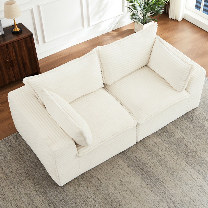Nuage désossé pour salon modulaire surdimensionné en velours côtelé blanc 2 places sans assemblage instantané moderne avec concept requis