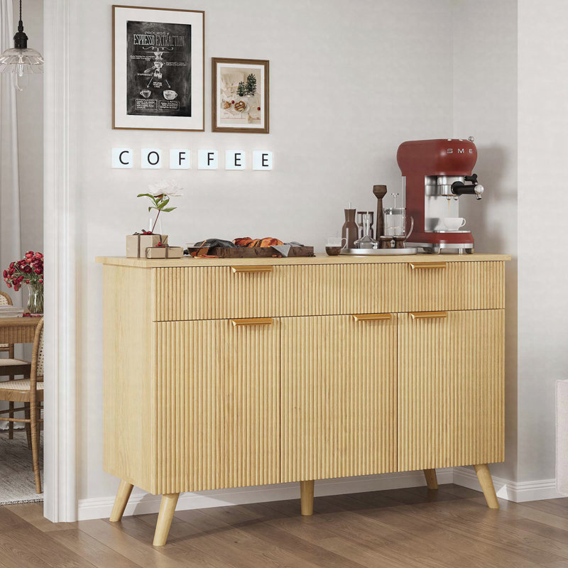Armoire de rangement moderne à cannelures avec tiroirs et portes, armoire buffet moderne avec tablettes réglables