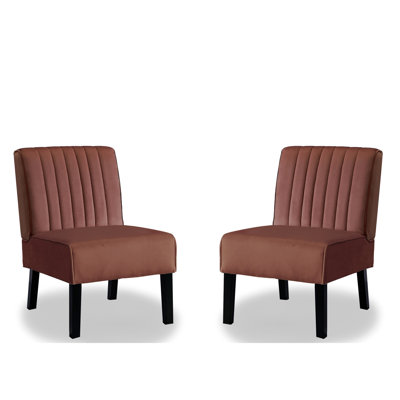 2 pièces, chaise Mid-Century moderne, revêtement en velours rose avec structure en bois massif stable pour la vie