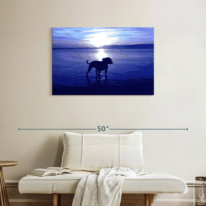Brampt Staffordshire Terrier On Beach Blue, 24" H x 36" W