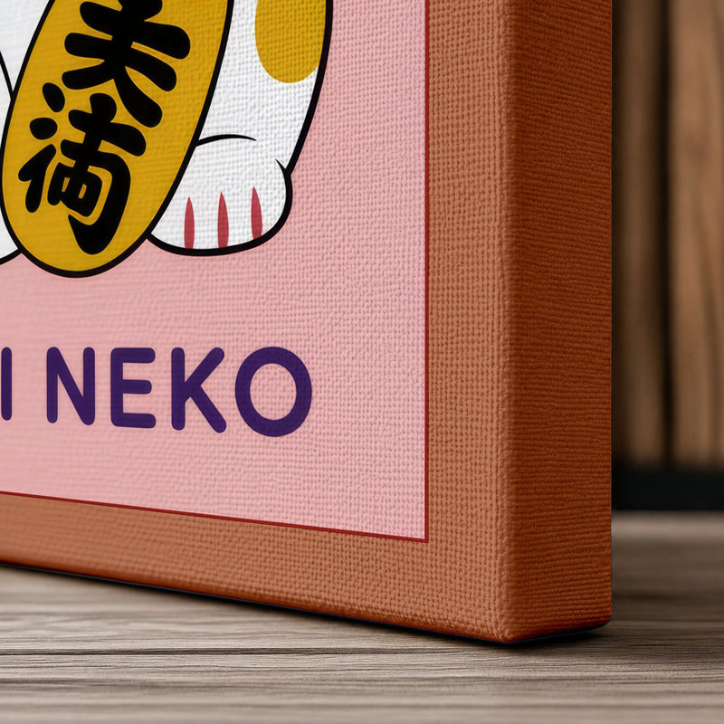 Lucky Cat Icon Japandi - Wrapped Canvas, 30x20 - 76.2 x 50.8 cm, Terracotta Border