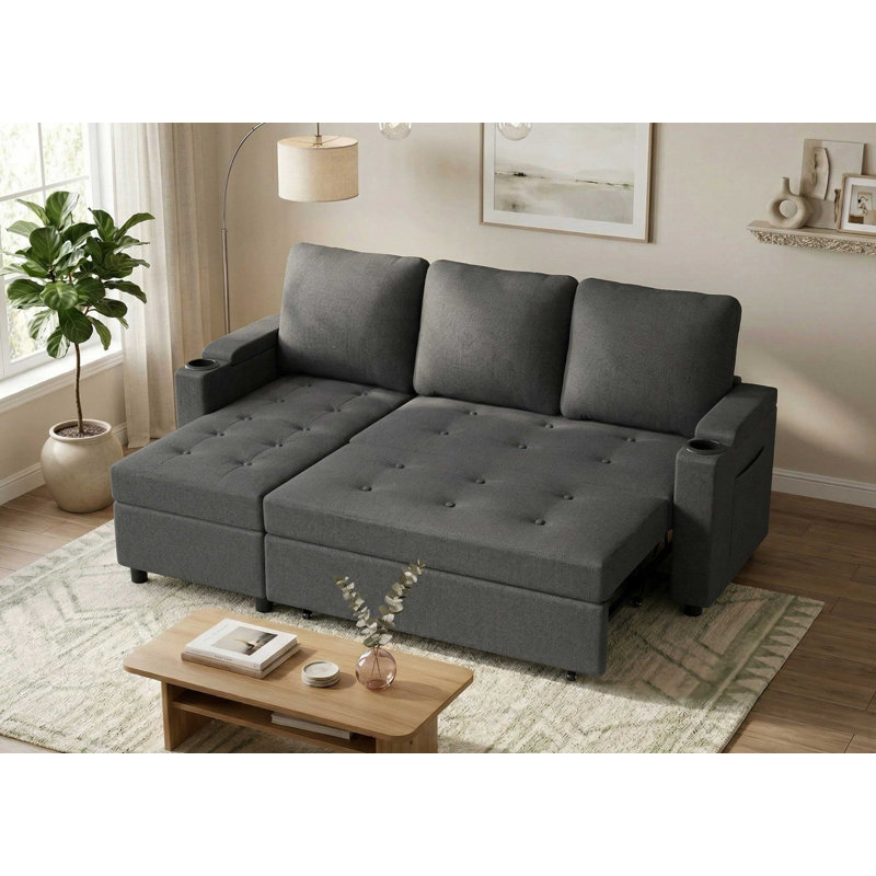 3 Seater Linen Blend Sofa Bed, Black