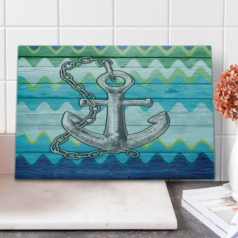 Ambesonne Anchor Cutting Board Large Size Nautical Chevron Zigzags Multicolor