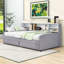 Lit plateforme simple tapissier avec tablettes de rangement et 2 tiroirs-855553693