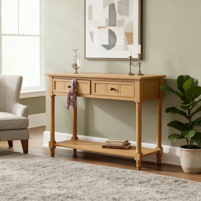 Console traditionnelle avec deux tiroirs et une tablette inférieure pour un rangement et une présentation polyvalents