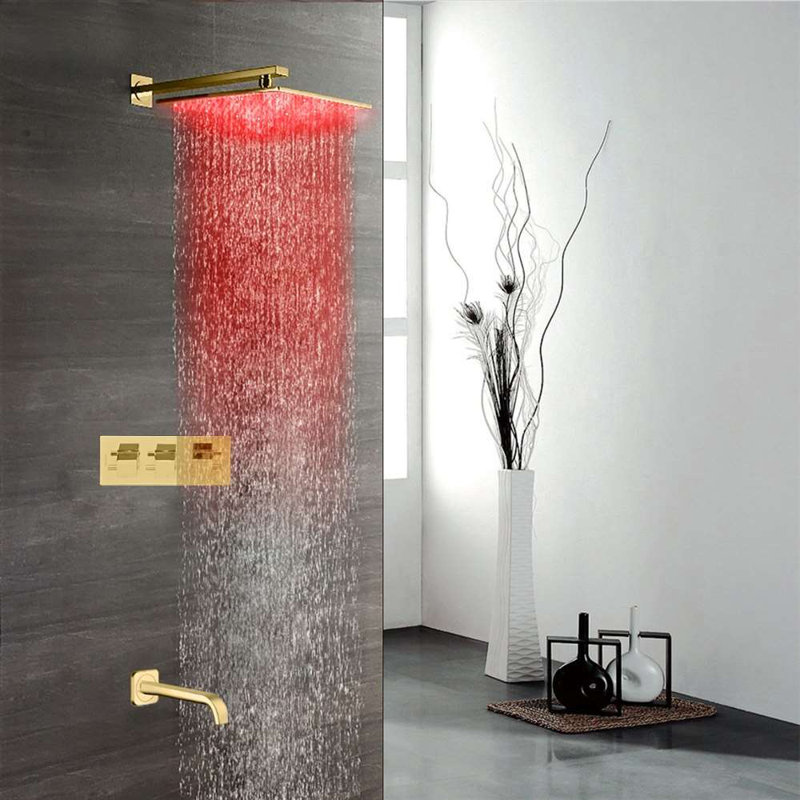 Sita Platinum LED Shower Head Set Color Changing LED Lights for a Premium Relaxing Shower Experience, Gold, 4.22" H x 12" W