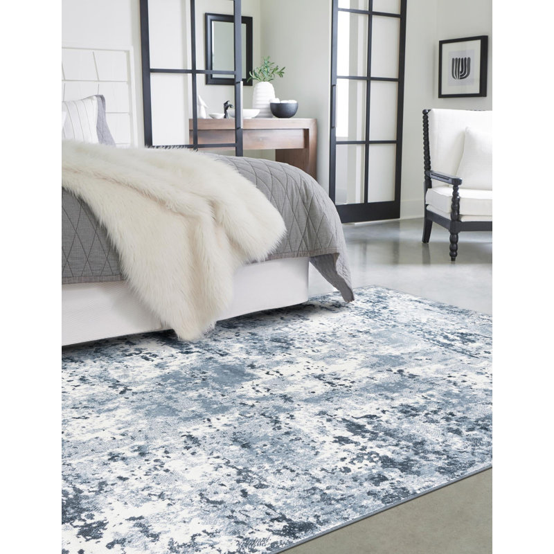 Transitional Koru Area Rug Blue Color, Rectangle 5' x 8'