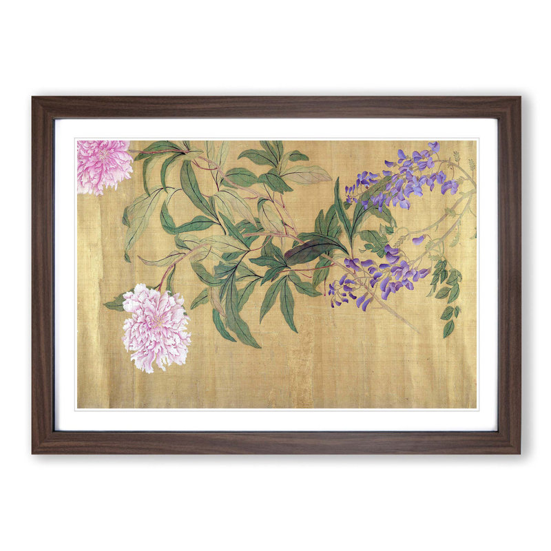 One Hundred Flowers Vol.4 by Yun Shouping - Picture Frame Painting Print on MDF, 48cm H x 65cm W x 2cm D, Walnut Framed