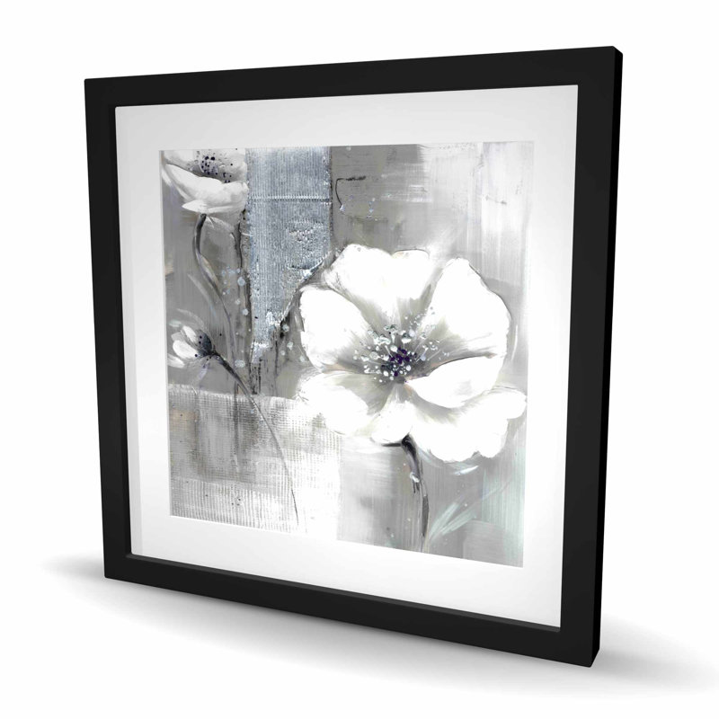 Monochrome and Silver Flowers | Modern Framed Matted Print