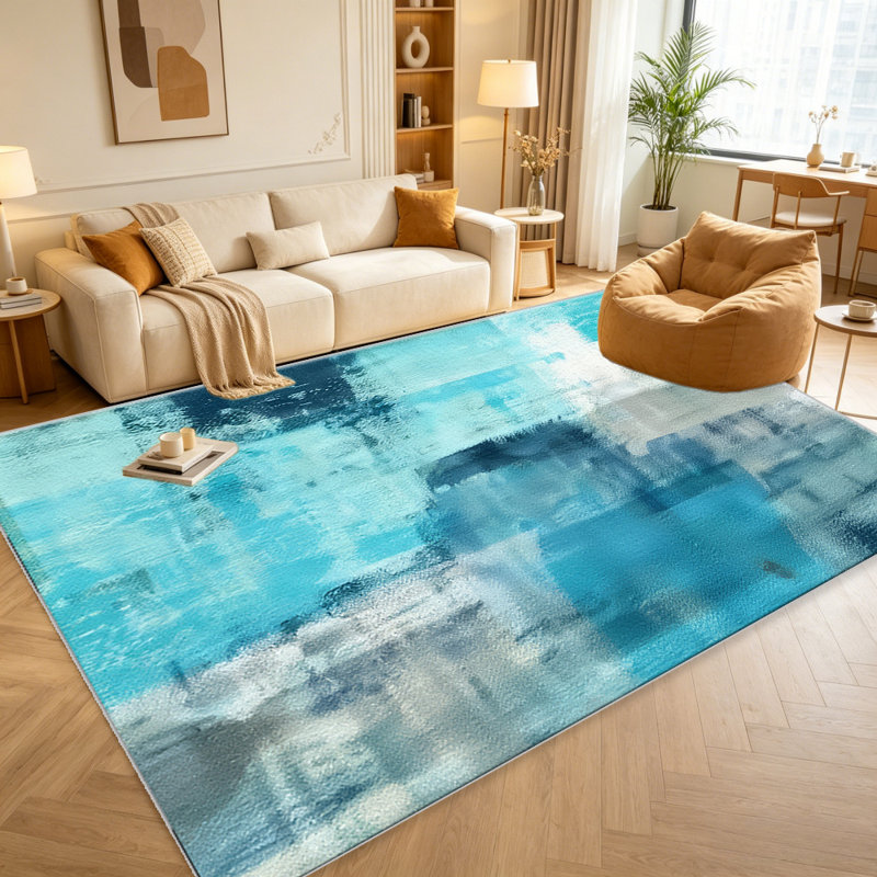 Blue Abstract Art carpet-easy to clean, machine-washable, soft and comfortable; suitable for door mats, kitchens, living rooms, bedrooms, corridors, and laundry areas. Easy to clean, durable carpet for home decoration.