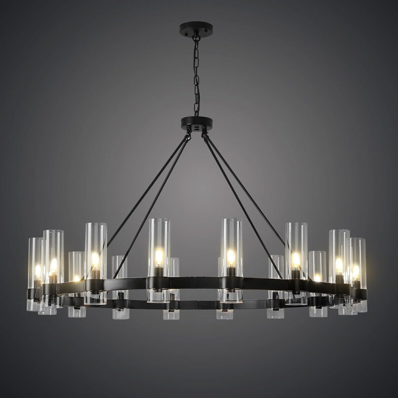 Lustre en roue de chariot Gwyndolyn, Noir mat, H 34 po x l 48 po x P 48 po