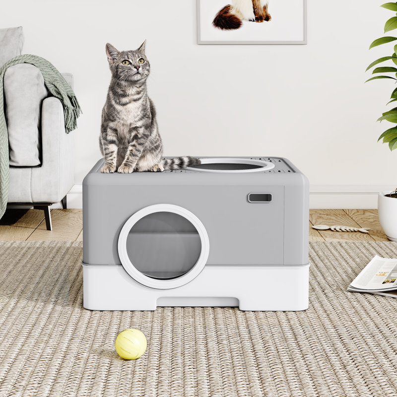 Denholme Polypropylene Resin PP Enclosed Litter Box with Scoop, Gray 