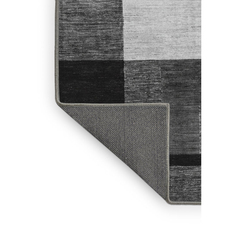 Tapis gris / noir en laine et polyester à tissage machine abstrait, Rectangle 8 pi x 12 pi