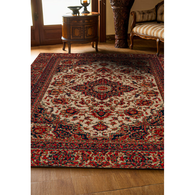 Guria Burgundy/Brown Oriental Vintage Look Machine Printed Cotton Chenille Area Rug, Runner 2'8" x 14'10"