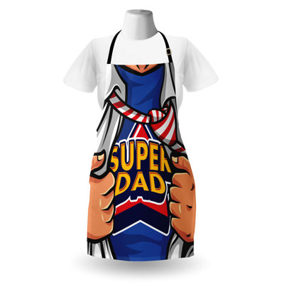 Bungalow Rose Father's Day Apron Unisex Fun Super Dad T-shirt Adult Size Cobalt Blue Multicolor