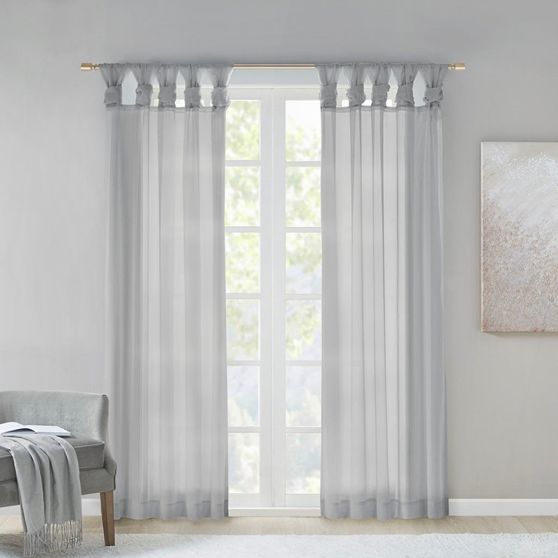 Twist Tab Voile Sheer Window Pair, 1" W x 95" L, Light Gray