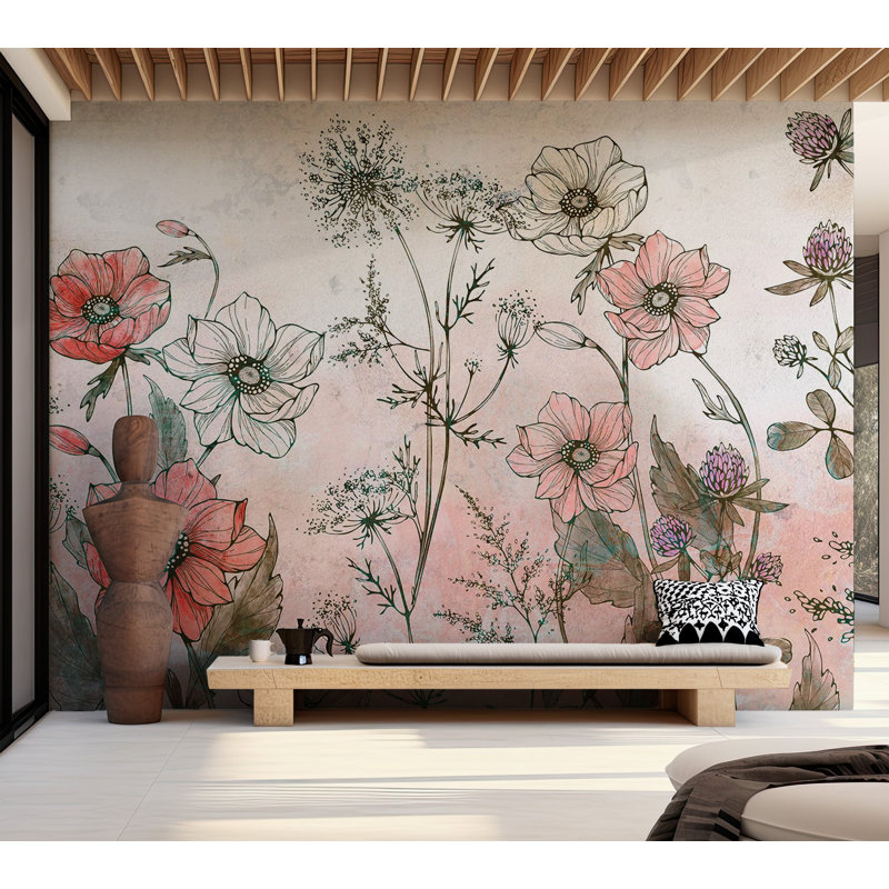 Adhésif mural floral Brete Peel & Stick, L 110 po x l 154 po, Rouge