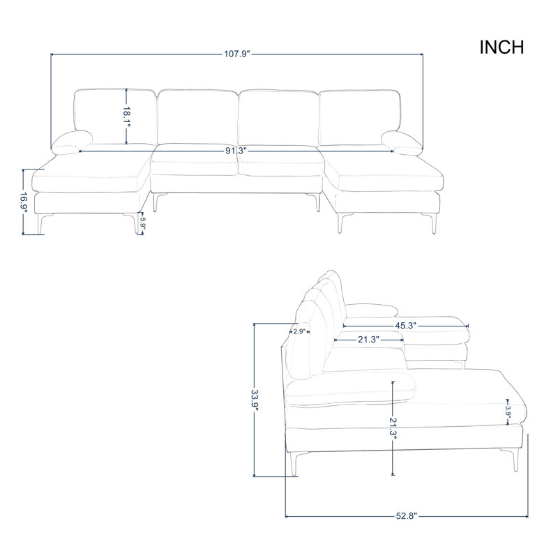 Canapé modulaire rembourré avec méridienne Pinchus, Polyester 100 % gris foncé