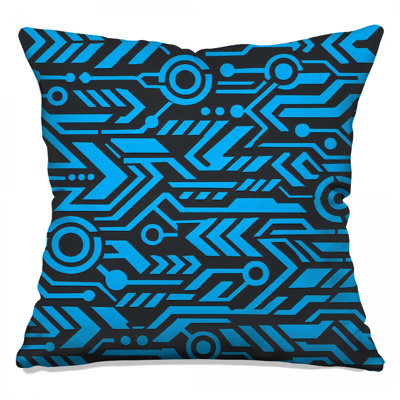 Blue Circuit Board Pattern Double Sided Throw Pillows