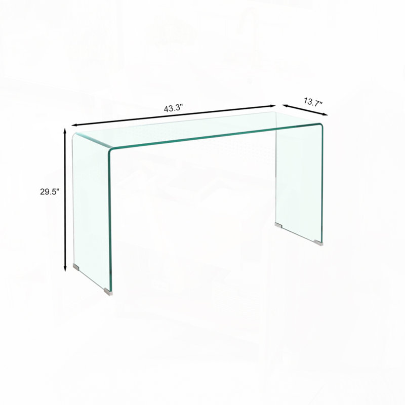 Console en verre, console en verre trempé transparent avec bords arrondis