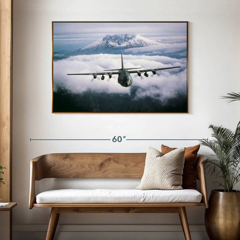 Avion militaire, 46 po x 31 po, Cadre flottant doré