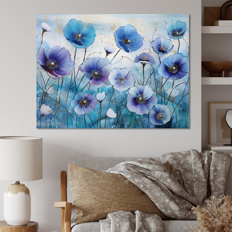 «Blue and Purple Morning Glory Flowers», reproduction d'art sur toile, Toile tendue, H 30 po x l 40 po x P 1,5 po
