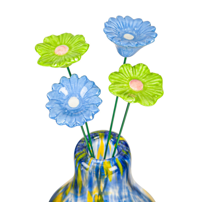 Vase en verre, bleu / jaune