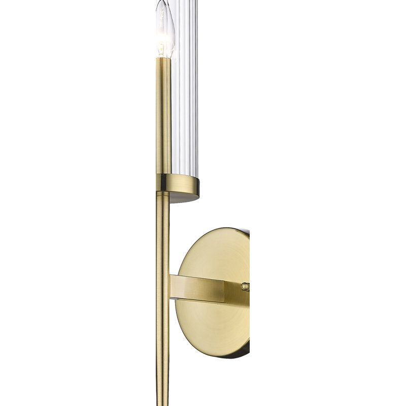 Modern 1 Light Glass Shade Wall Sconce, 30" H x 6" W x 6" D, Gold