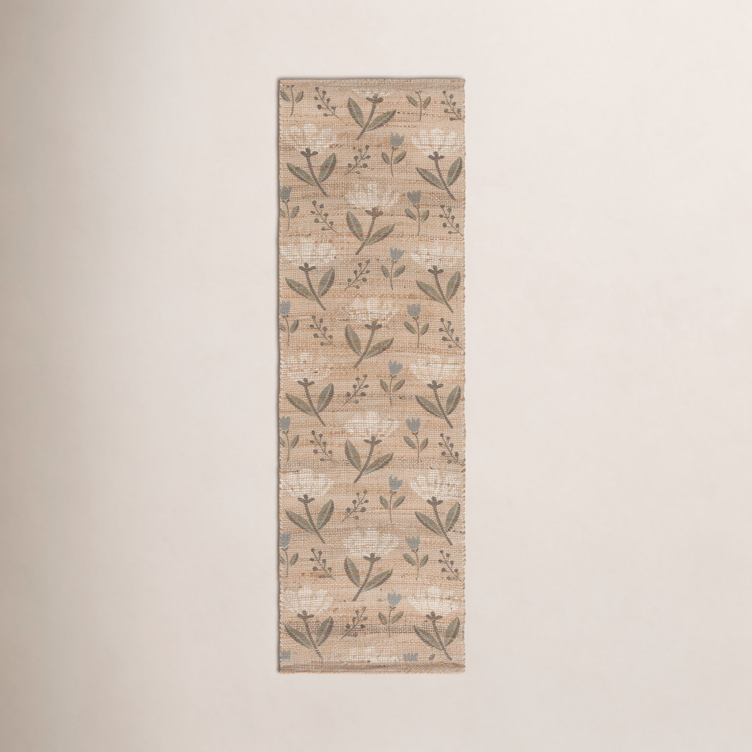Hand-Woven Floral Jute Rug, 2'-3" X 8'-0" Runner