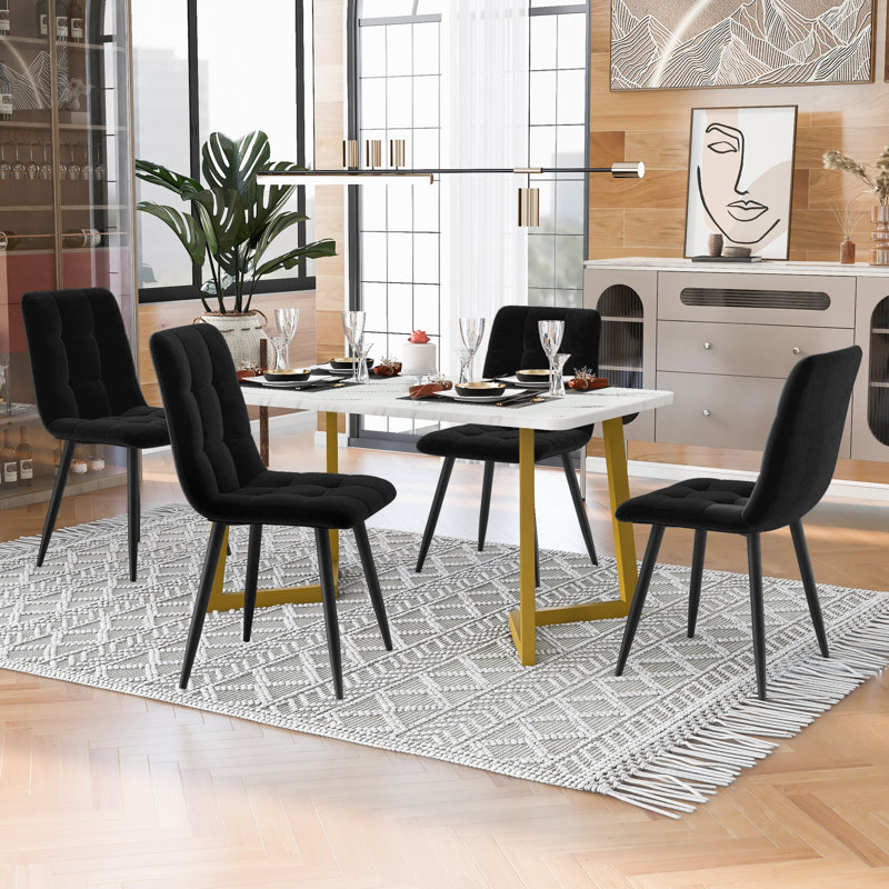 Tarik 4 - Person Dining Set, Black, Gold