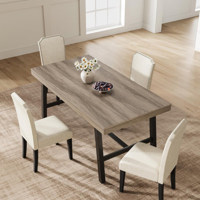 Industrial Dining Table for 2-4, 55" Heavy Duty Rectangular Kitchen Table with 2"×2" Metal Legs, Small Space Dining Table for Kitchen, (Grey Walnut, 55" Non-extendable)