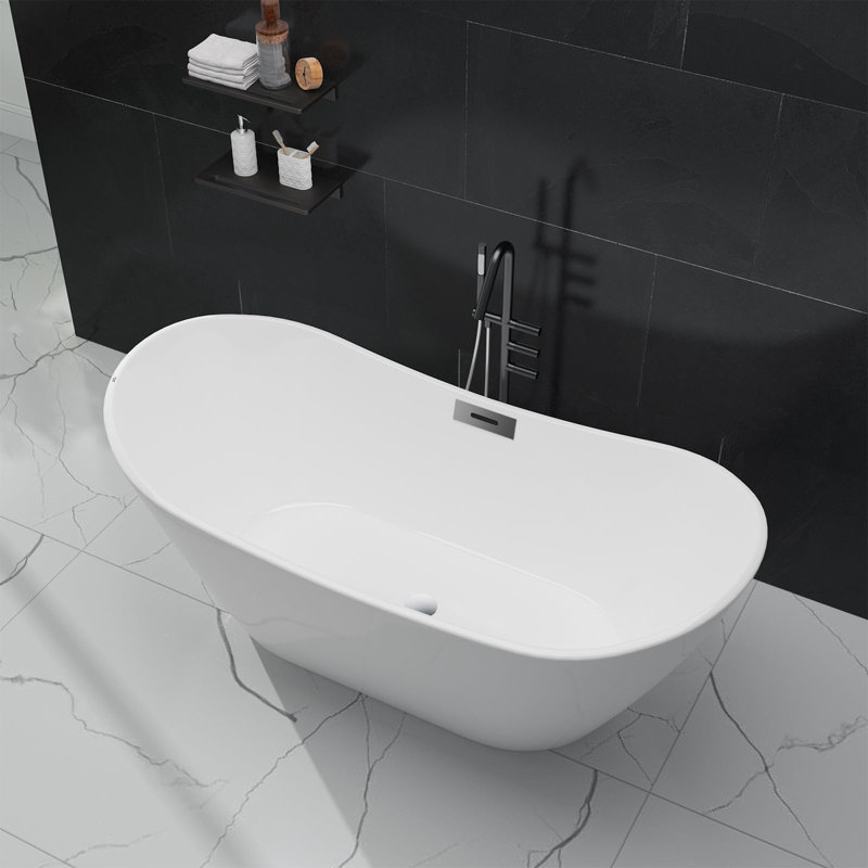 67" Acrylic Freestanding Bathtub Contemporary Soaking Tub, White Acrylic Free Standing Tub With Chrome Drain And Overflow