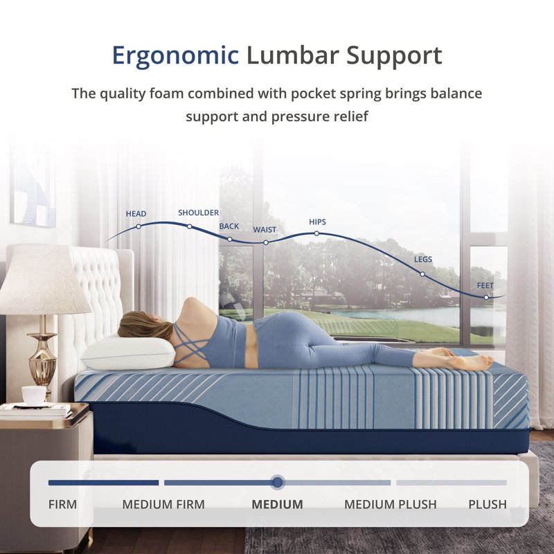 12" Medium Hybrid Mattress with Copper Gel Foam, Motion Isolation, Full, 12"