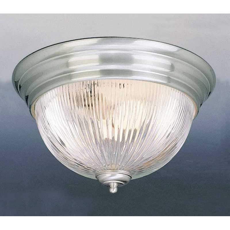 Plafonnier encastré rond en nickel brossé à 2 lumières de 13 po de largeur avec verre côtelé transparent, Nickel brossé