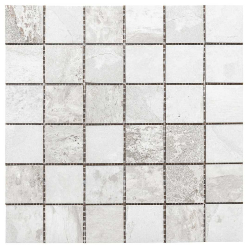 Carreau de mosaïque en porcelaine mat 2 "x 2" Wells Stone Slate, Blanc