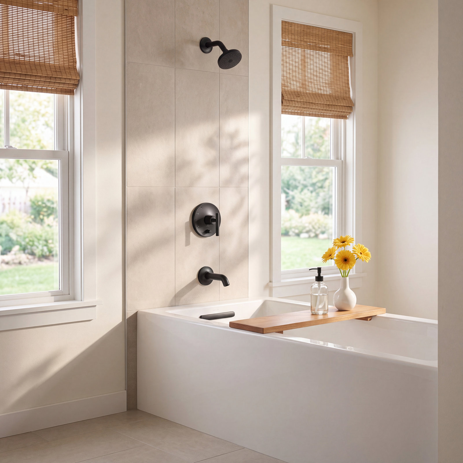 Purist Rite-Temp Bath and Shower Trim Set, Matte Black, Lever Handle