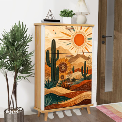Armoire de rangement pour chaussures avec 3 tiroirs rabattables pour range-chaussures Desert Sun Mandala