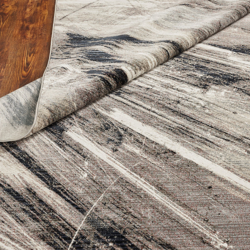 Likens Abstract Area Rug in Gray/White, Rectangle 7'7" x 10'