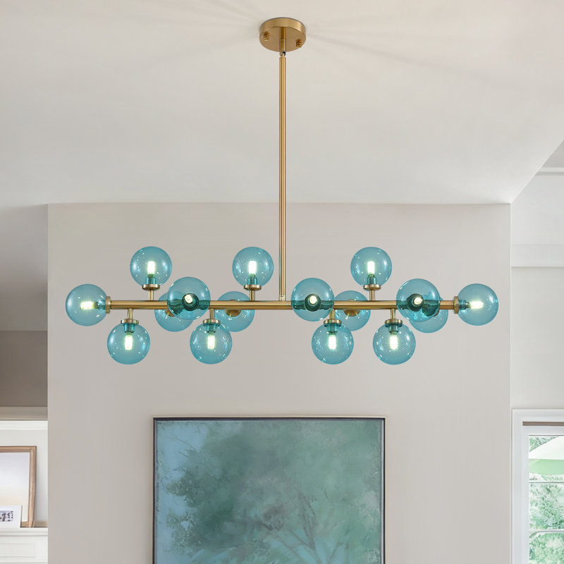 Lustre linéaire spoutnik moderne en verre à 16 lumières à intensité variable, Bleu