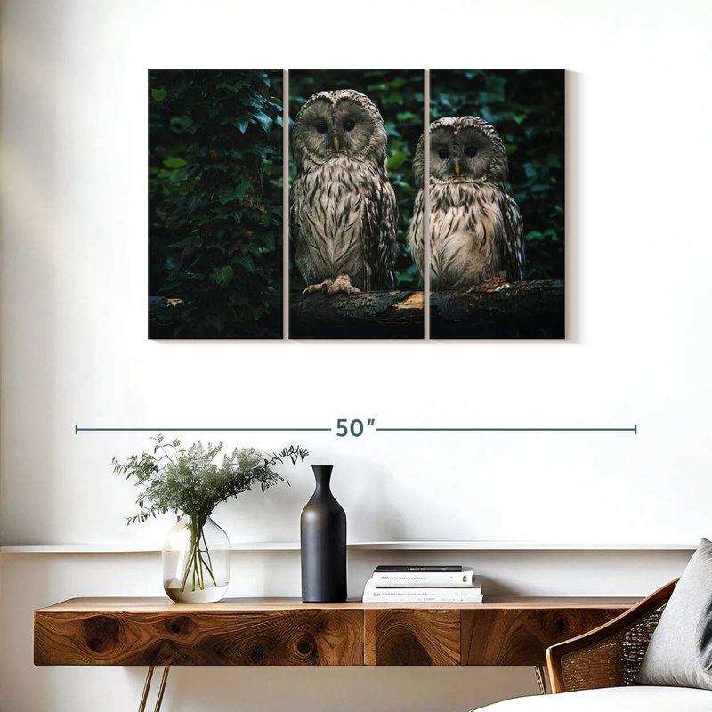 Owls On A Branch, 24" H x 38" W