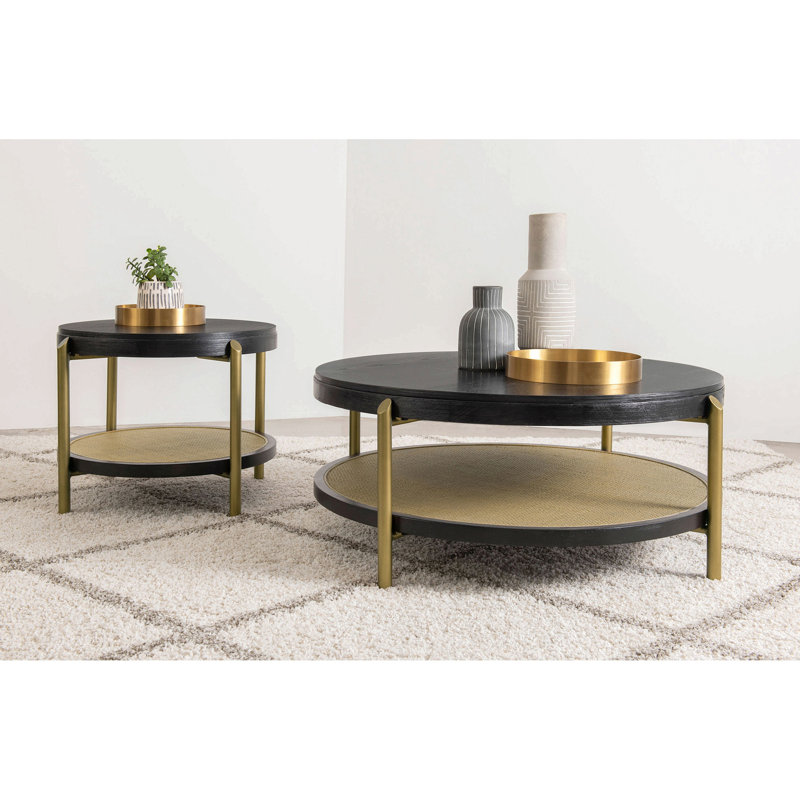 Table basse ronde avec tablette de rangement
