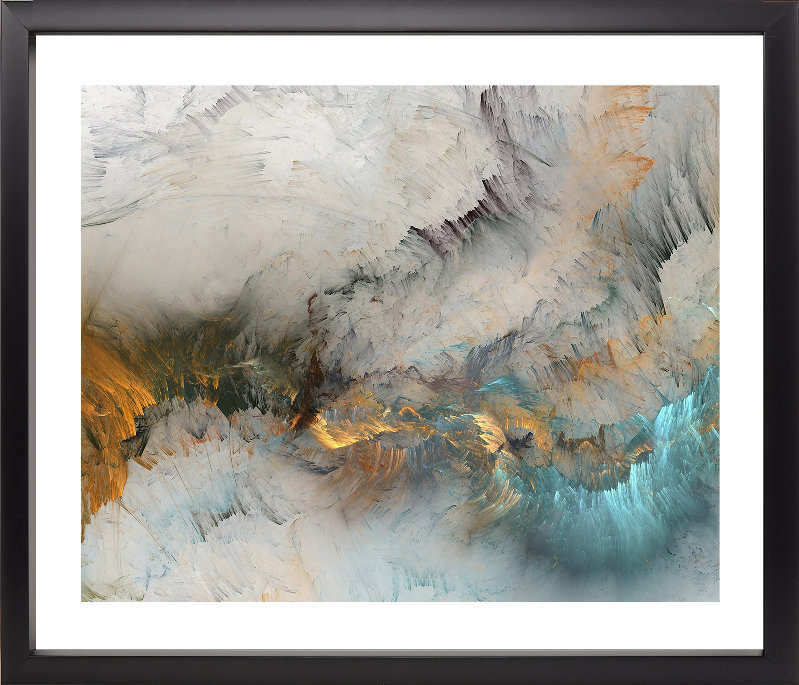Turquoise And Gold Abstract - Single Picture Frame Print, 200.152 cm H x 162.052 cm W, Satin Black
