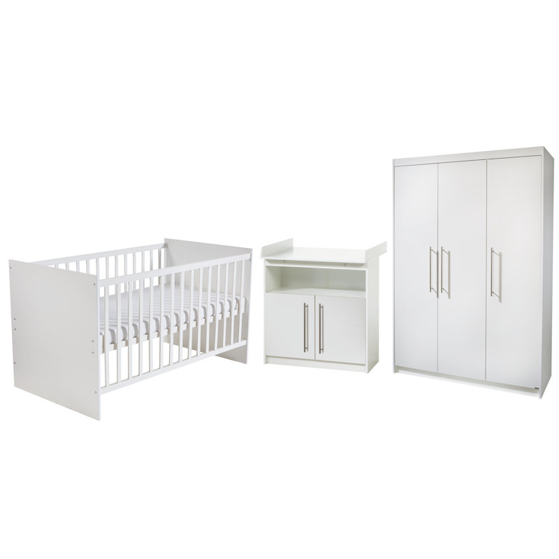 Maren Cot Bed 3-Piece Nursery Furniture Set, Standard (H 98cm x W 88cm x D 75cm), White