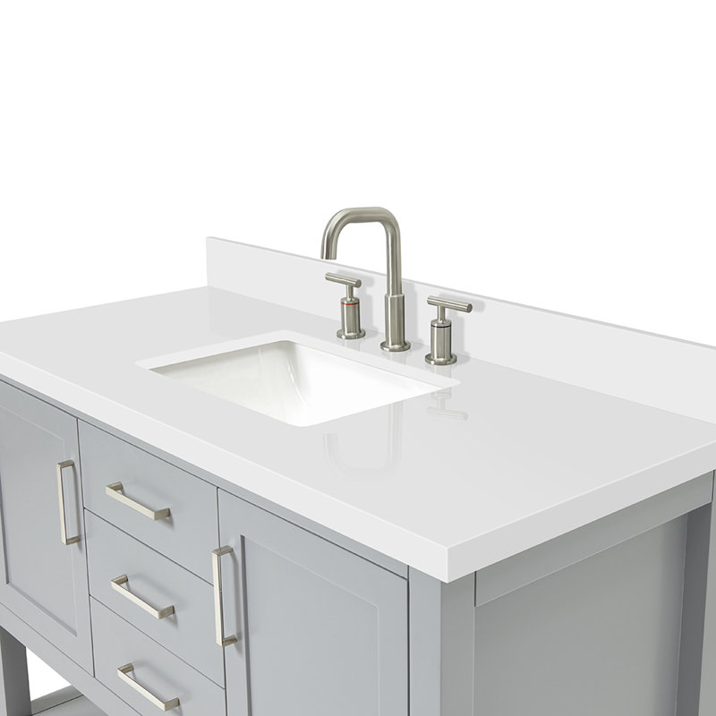 Bayhill 42'' Free Standing Single Bathroom Vanity with Quartz Top, Gray, 49" W, Pure White Quartz